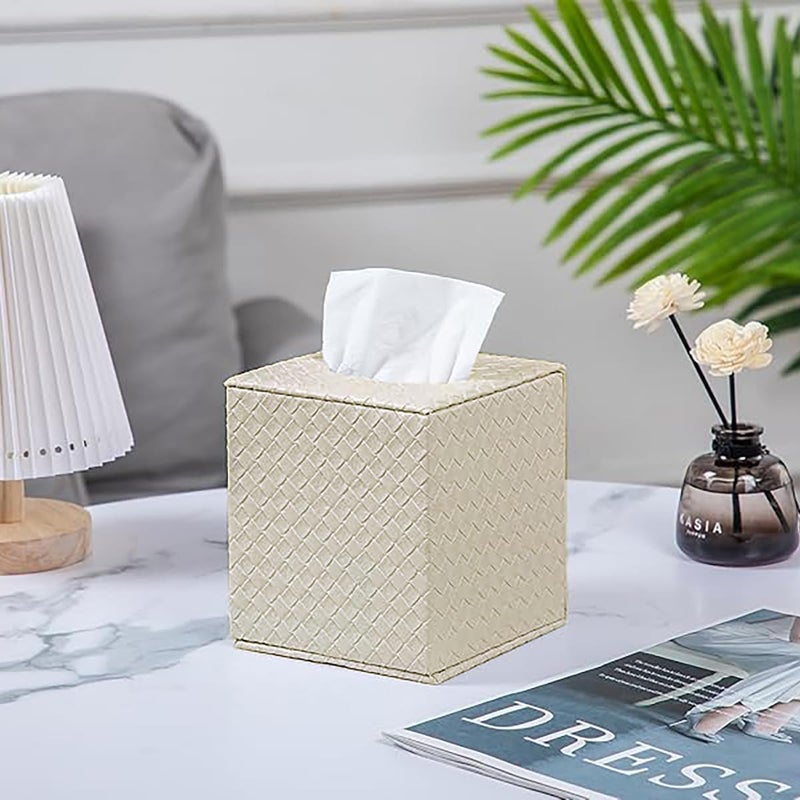 SUNYUROU Beige Tissue Box Cover,Tissue Box Cover Square,Beige Tissue Box Holders,Tissue Holder for Bathroom Accessories,Bathroom Tissue Holders - Image 4